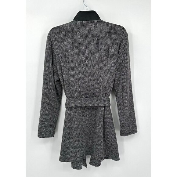 JOEFFER CAOK jacket blazer belted pockets herringbone black knit stretch S - Picture 4 of 6